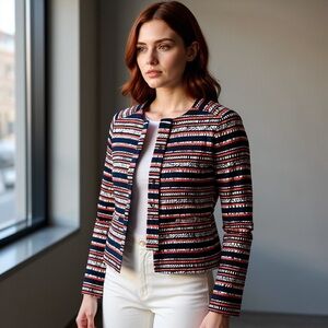 Chic Striped Women's Blazer in Black and Red